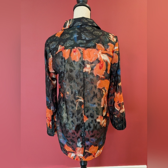 Guess Black and Orange Floral Button Down Shirt - Picture 2 of 5